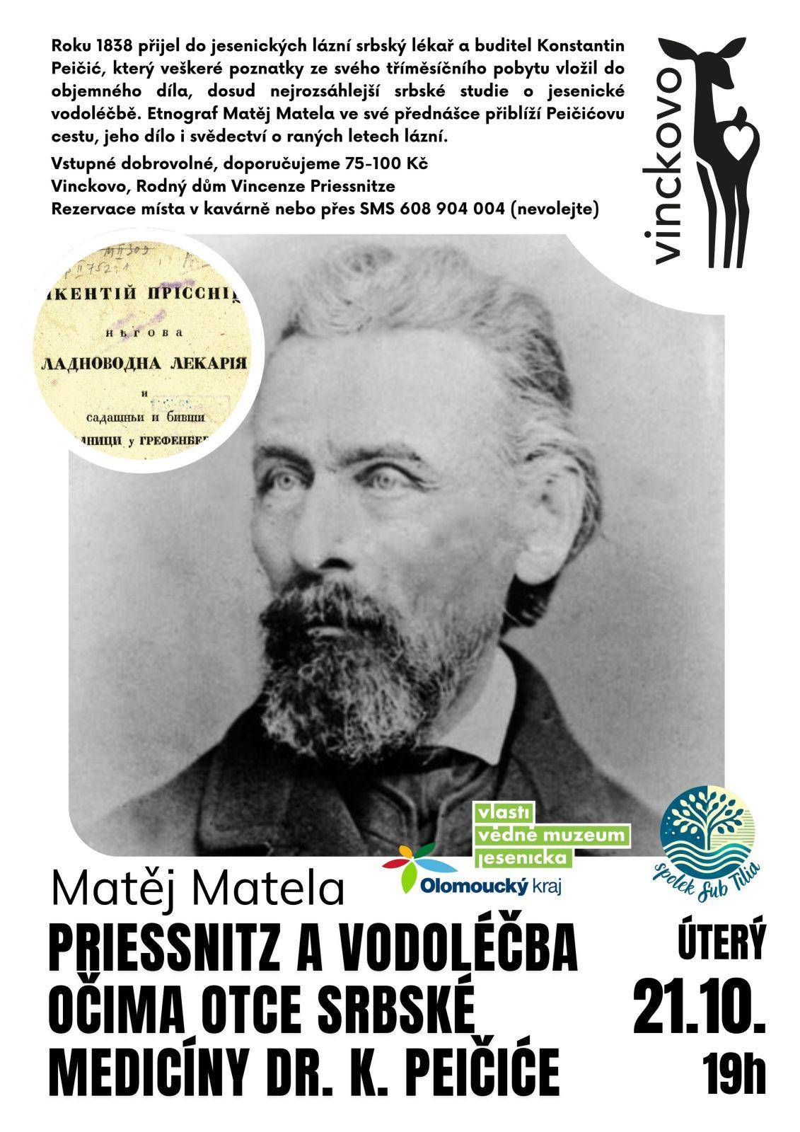Přednáška Mgr. Matěje Mately - Priessnitz a vodoléčba očima otce srbské medicíny Konstantina Peičiće